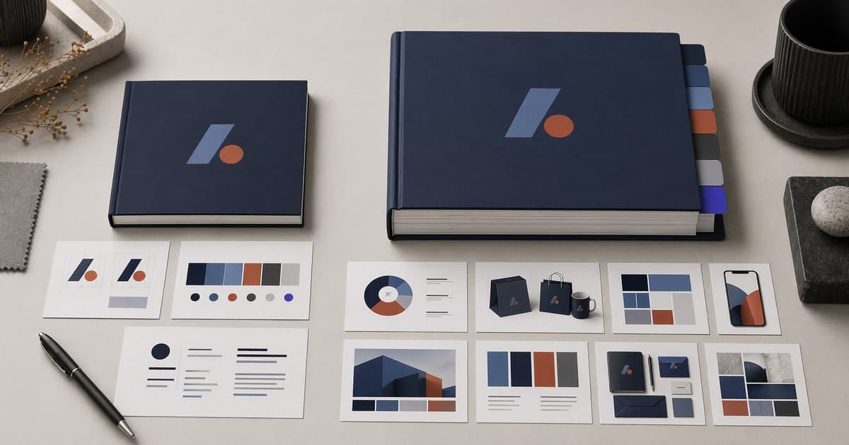 Two branding documents on a desk, one more complete than the other