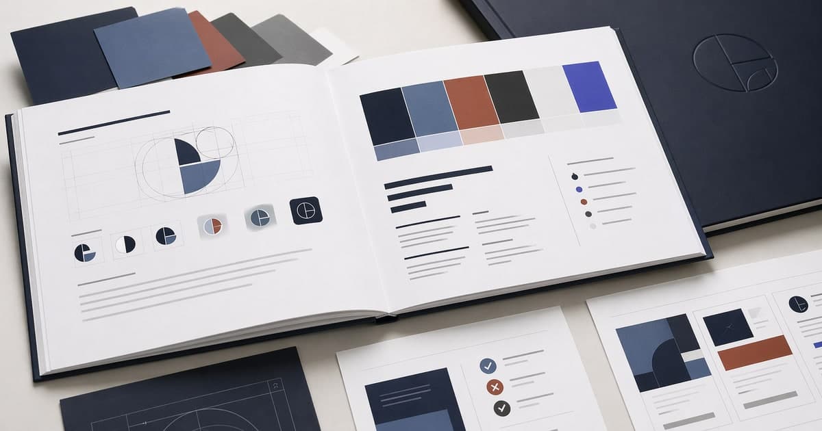 Pages of a professional brandbook showing color palette and typography