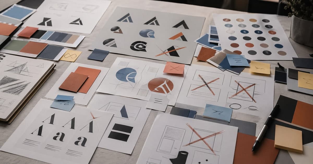 Warning signs on a board next to brand design elements